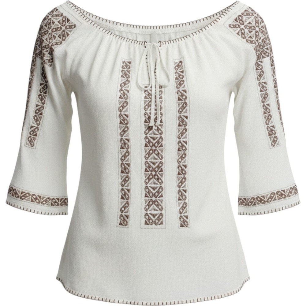 Stetson Womens White Cotton Gauze Embroidered Peasant Blouse Top Size M Boho